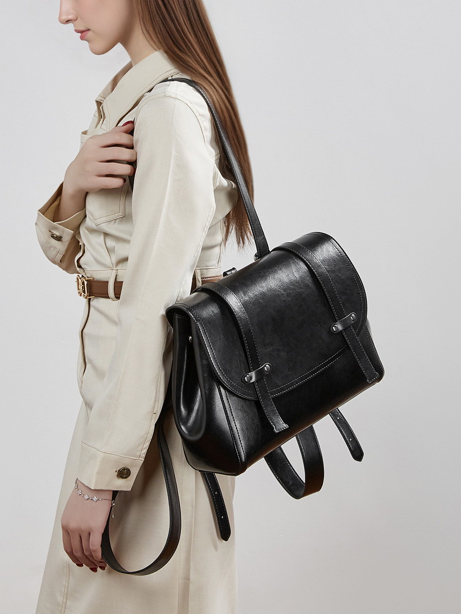 Oil-Wax Cowhide Multi-Wear Backpack — Convertible 3-Way Carry view 4