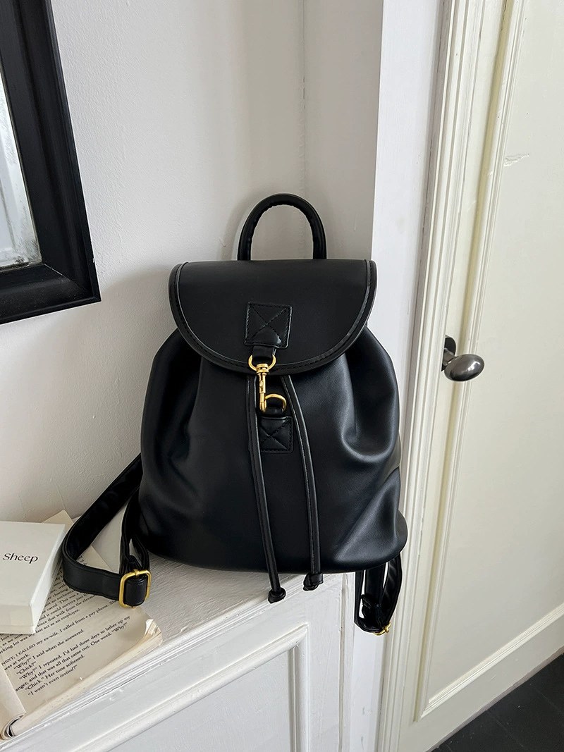 Black PU Leather Backpack view 2