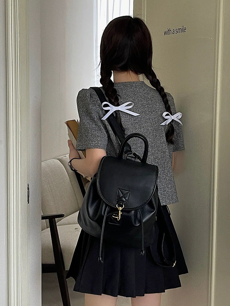 Black PU Leather Backpack view 3