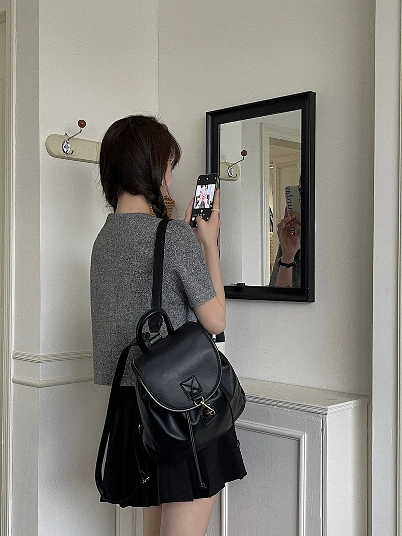 Black PU Leather Backpack view 4