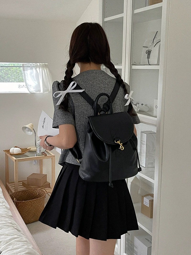 Black PU Leather Backpack view 5