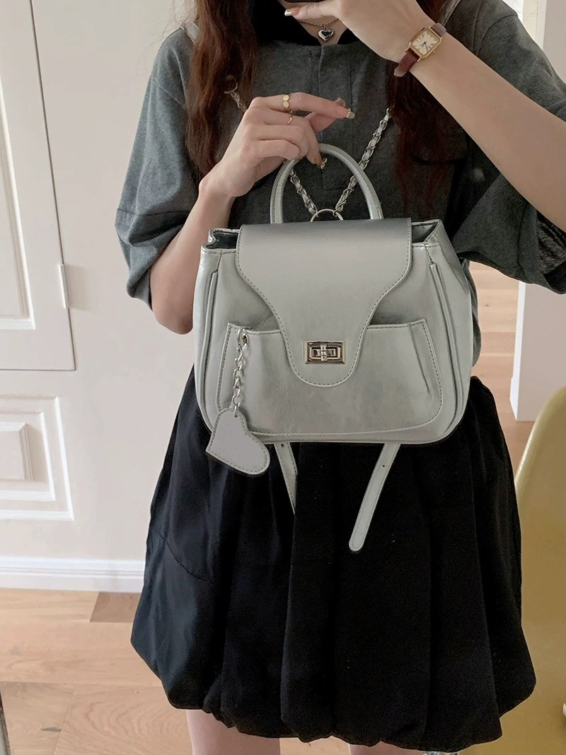Silver PU Leather Backpack view 3