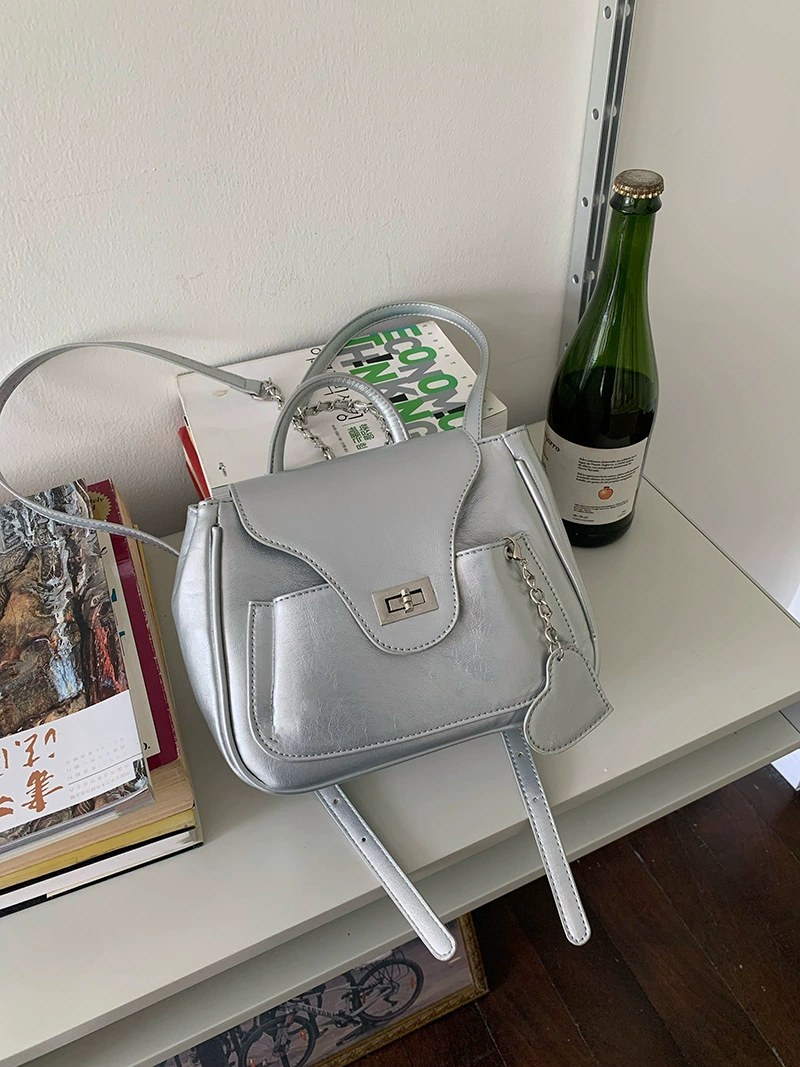 Silver PU Leather Backpack view 4