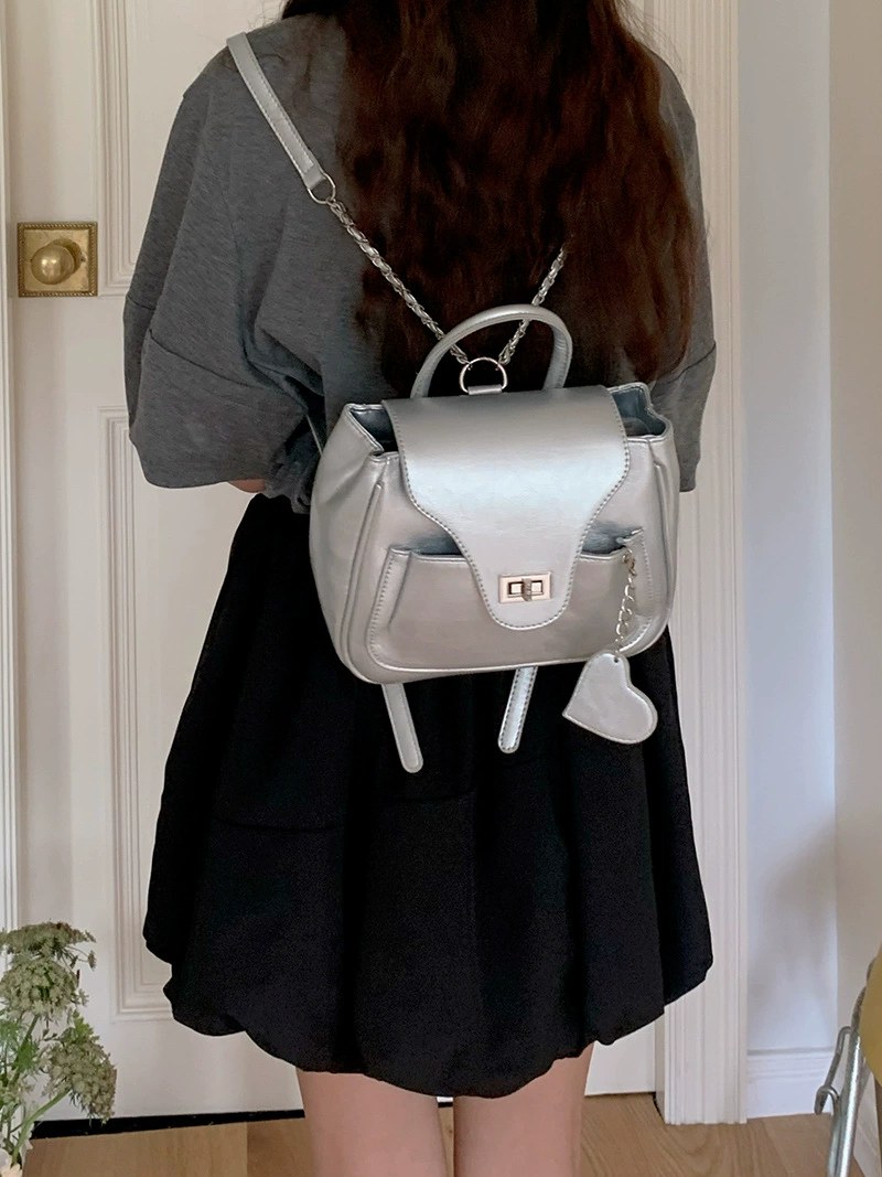 Silver PU Leather Backpack view 5
