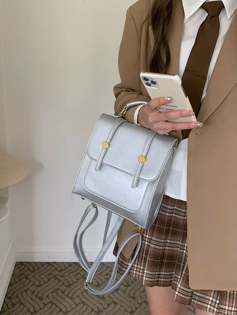 Silver PU Leather Backpack view 2