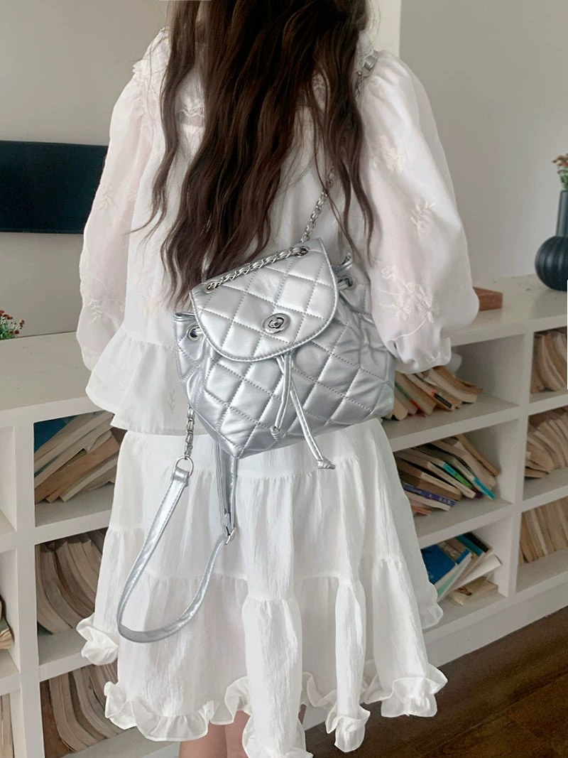 Silver PU Leather Backpack view 2
