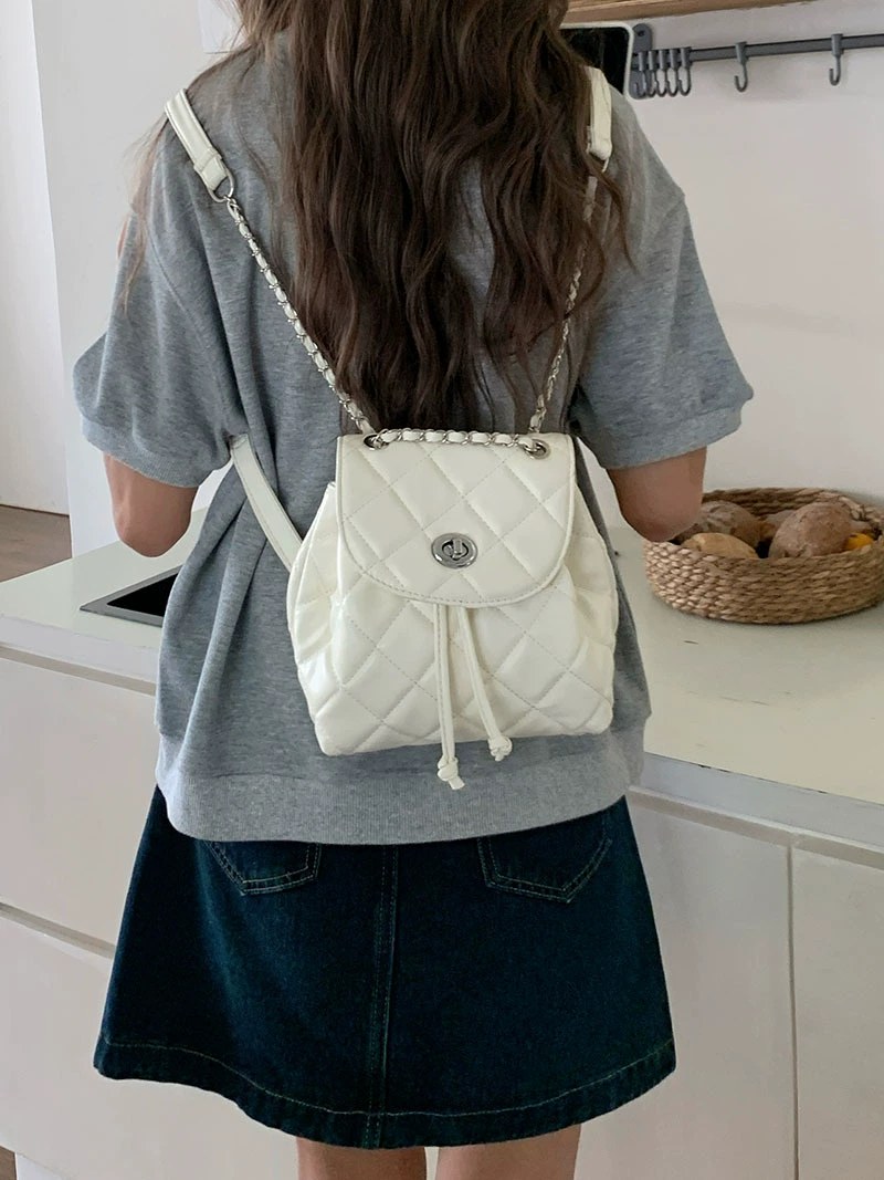 Silver PU Leather Backpack view 4