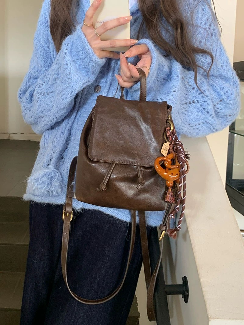 Brown PU Leather Backpack view 2