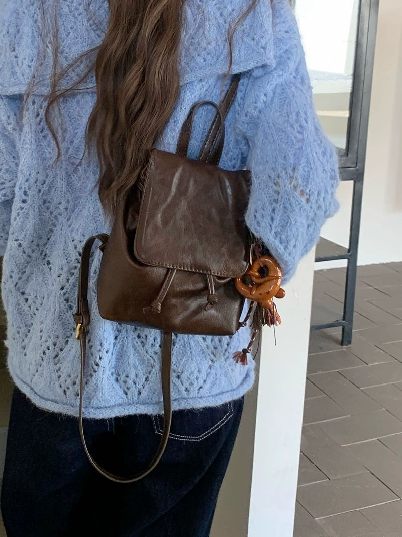 Brown PU Leather Backpack view 3