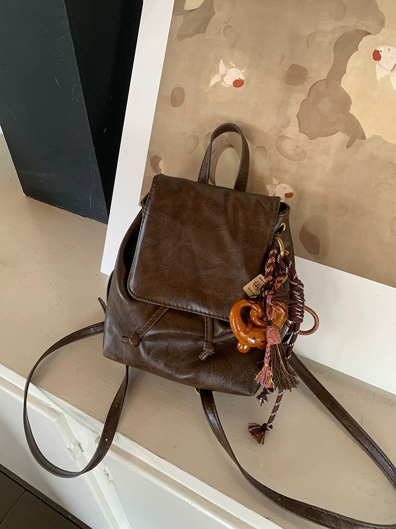Brown PU Leather Backpack view 4