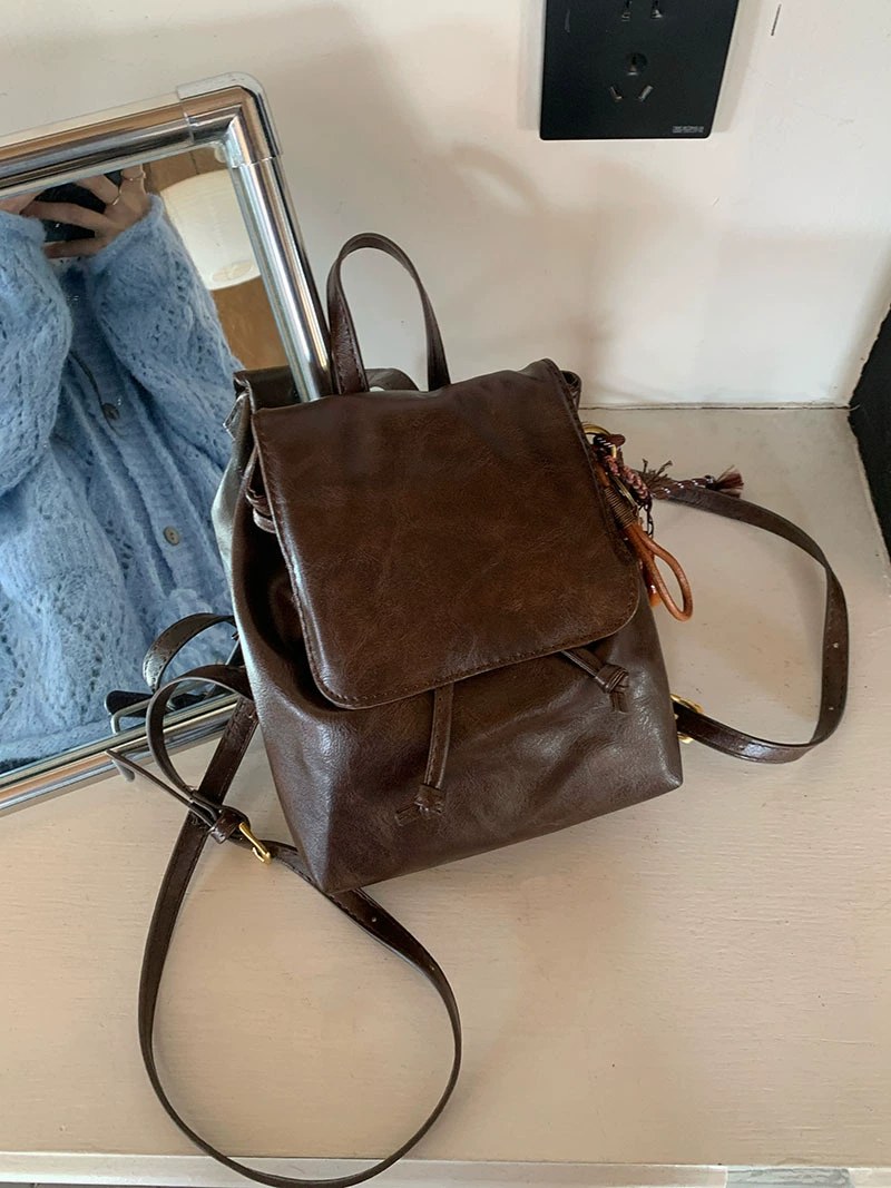 Brown PU Leather Backpack view 5