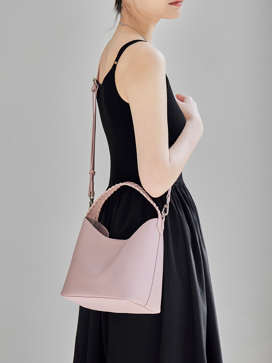 Cowhide Mother-Daughter Bucket Bag Set — Trapezoid Silhouette view 2
