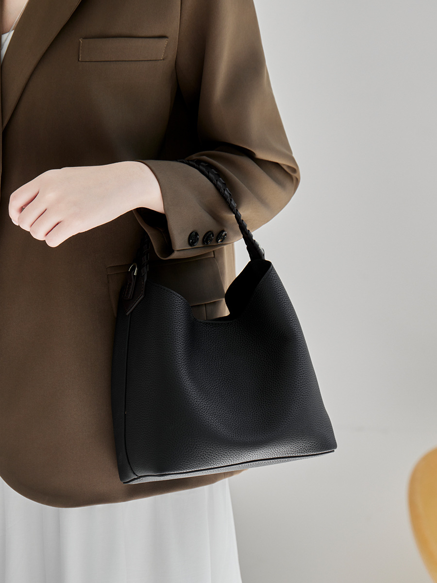 Cowhide Mother-Daughter Bucket Bag Set — Trapezoid Silhouette view 3