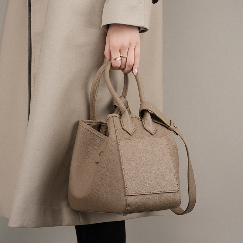 Soft Cowhide Basket Bucket Bag — Designer Market Carry view 3