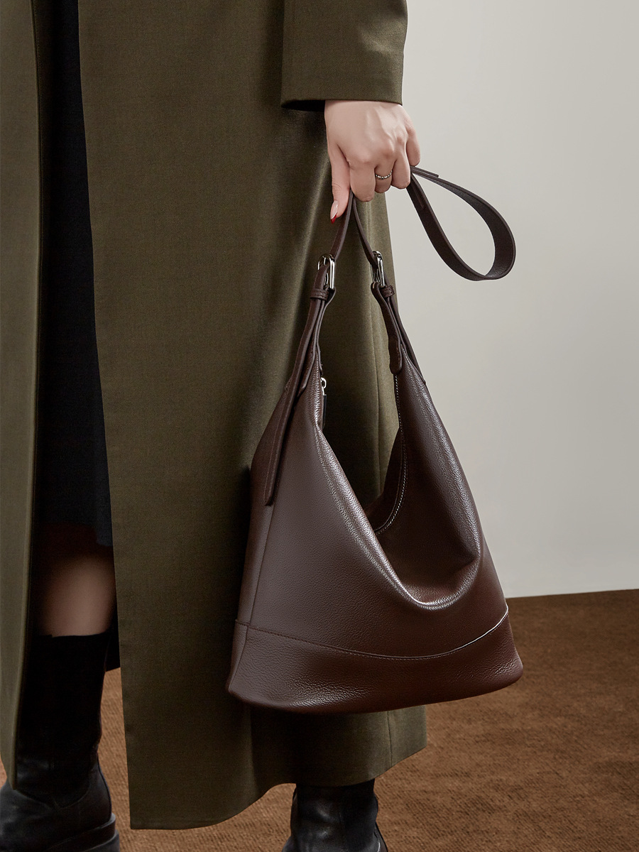 Cowhide Large Commute Bucket Bag — Trapezoid Workhorse view 2