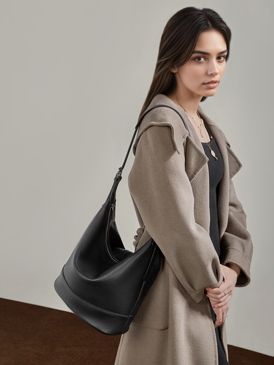 Cowhide Large Commute Bucket Bag — Trapezoid Workhorse view 3