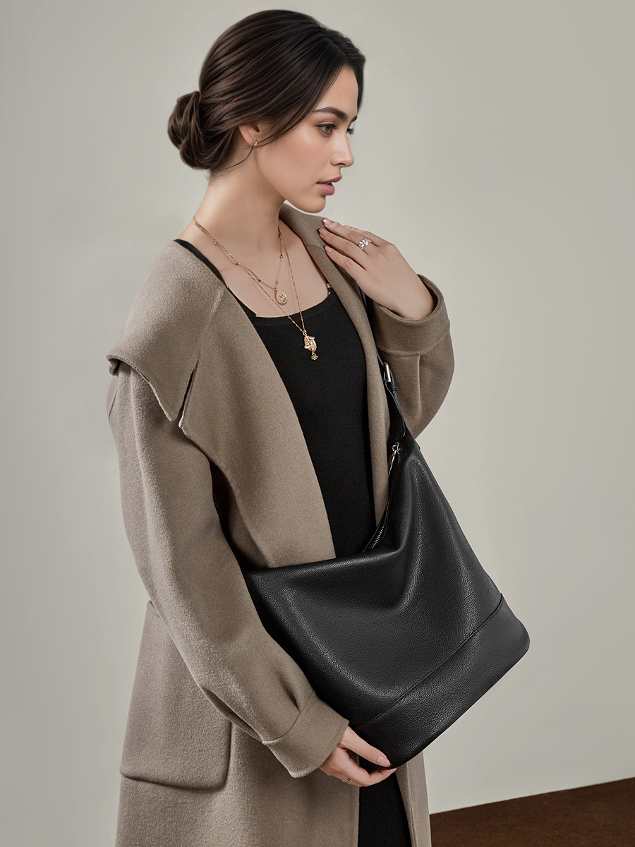 Cowhide Large Commute Bucket Bag — Trapezoid Workhorse view 4