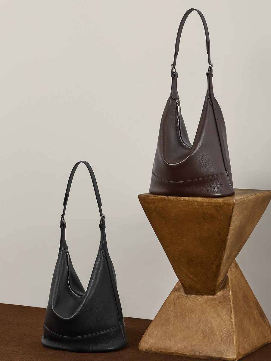Cowhide Large Commute Bucket Bag — Trapezoid Workhorse view 5