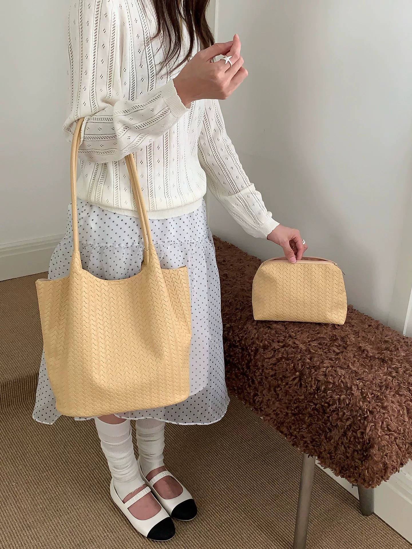 Woven Synthetic Bucket Bag view 2