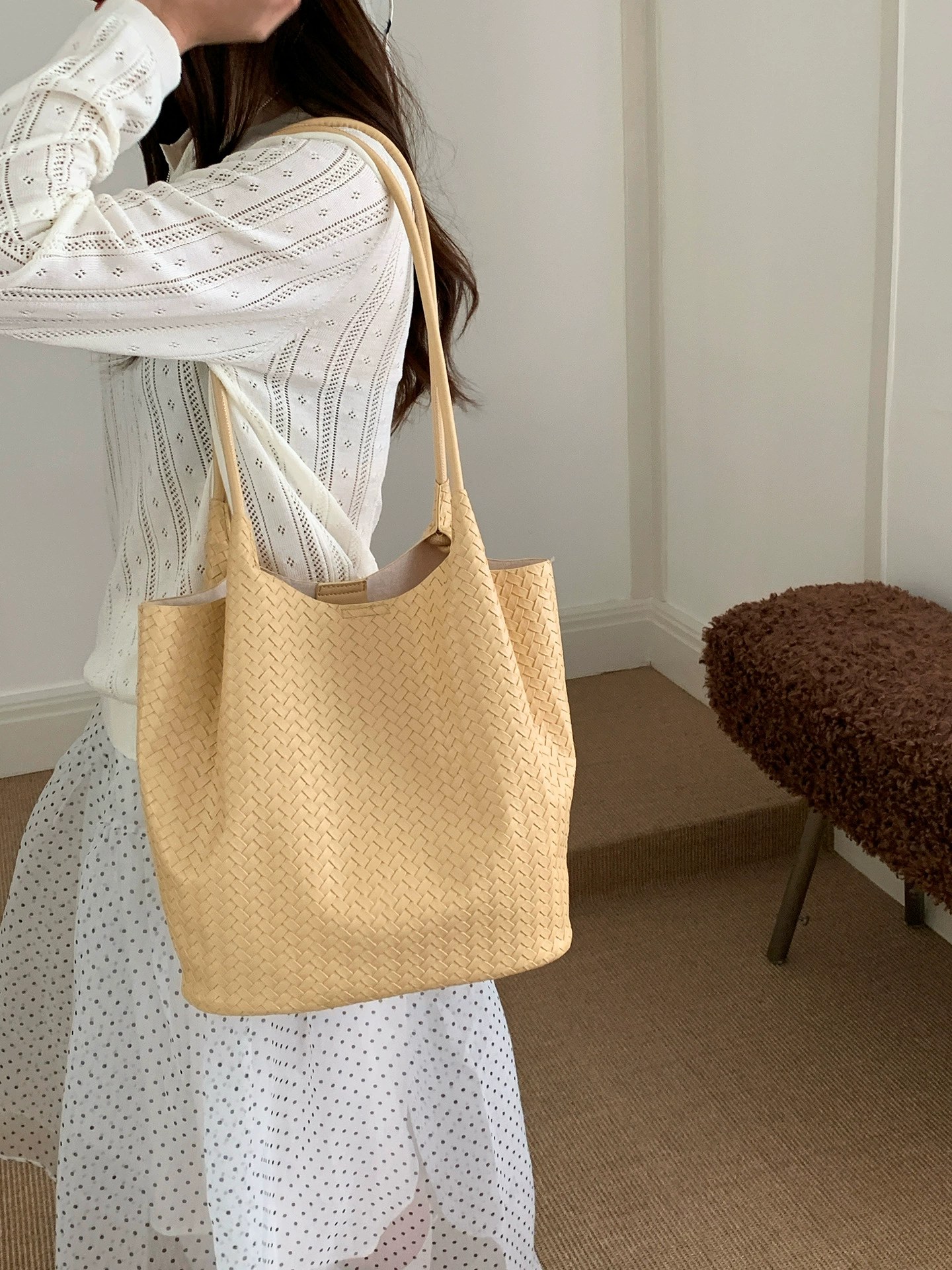 Woven Synthetic Bucket Bag view 3