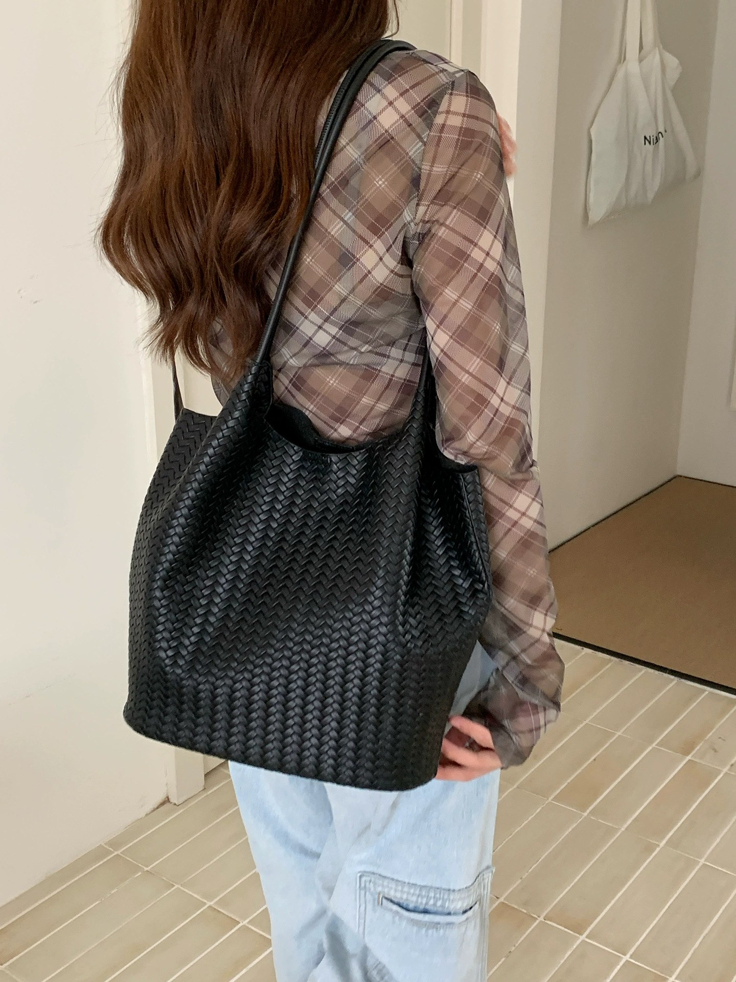 Woven Synthetic Bucket Bag view 4