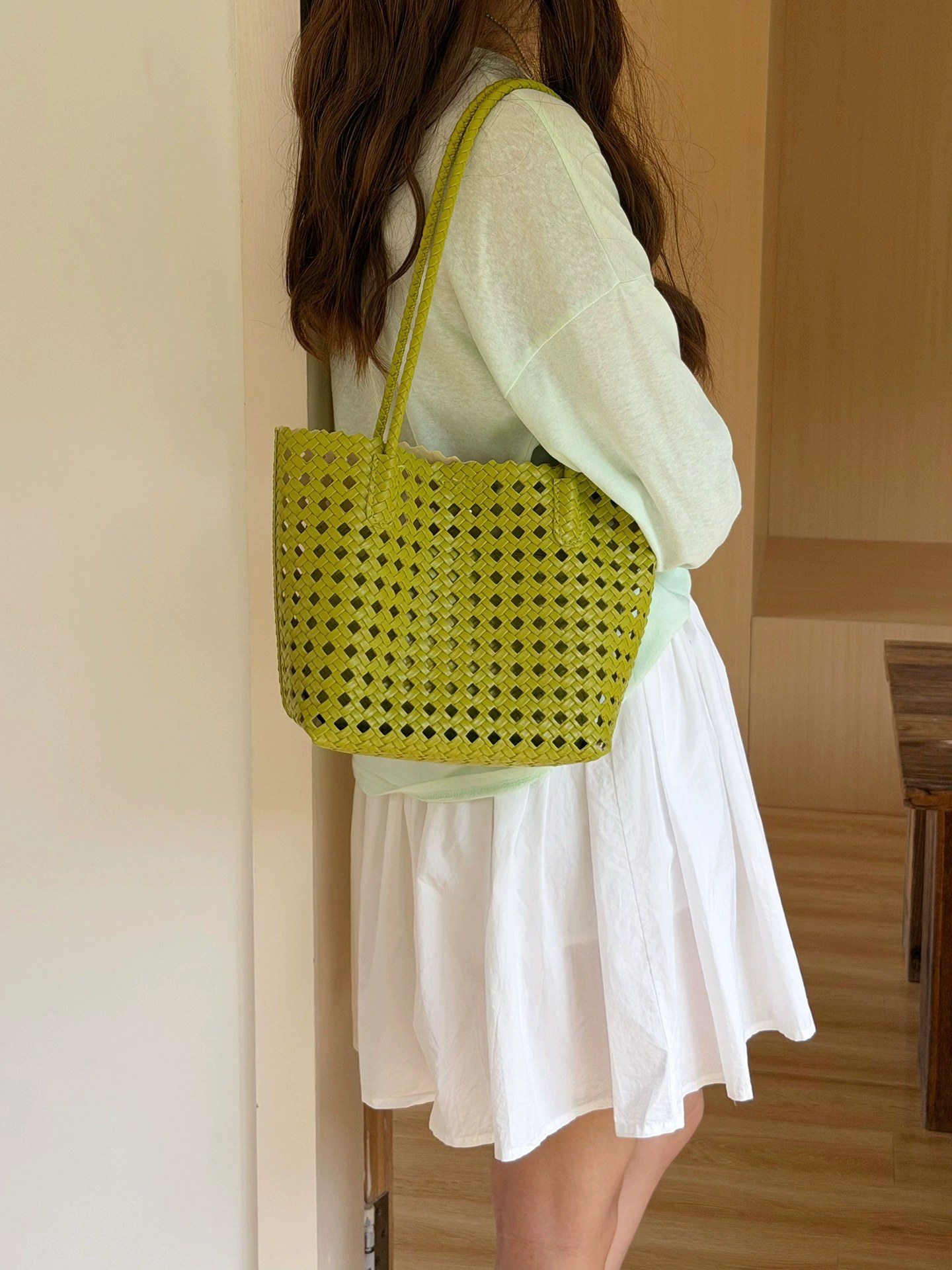 Woven Synthetic Bucket Bag view 3