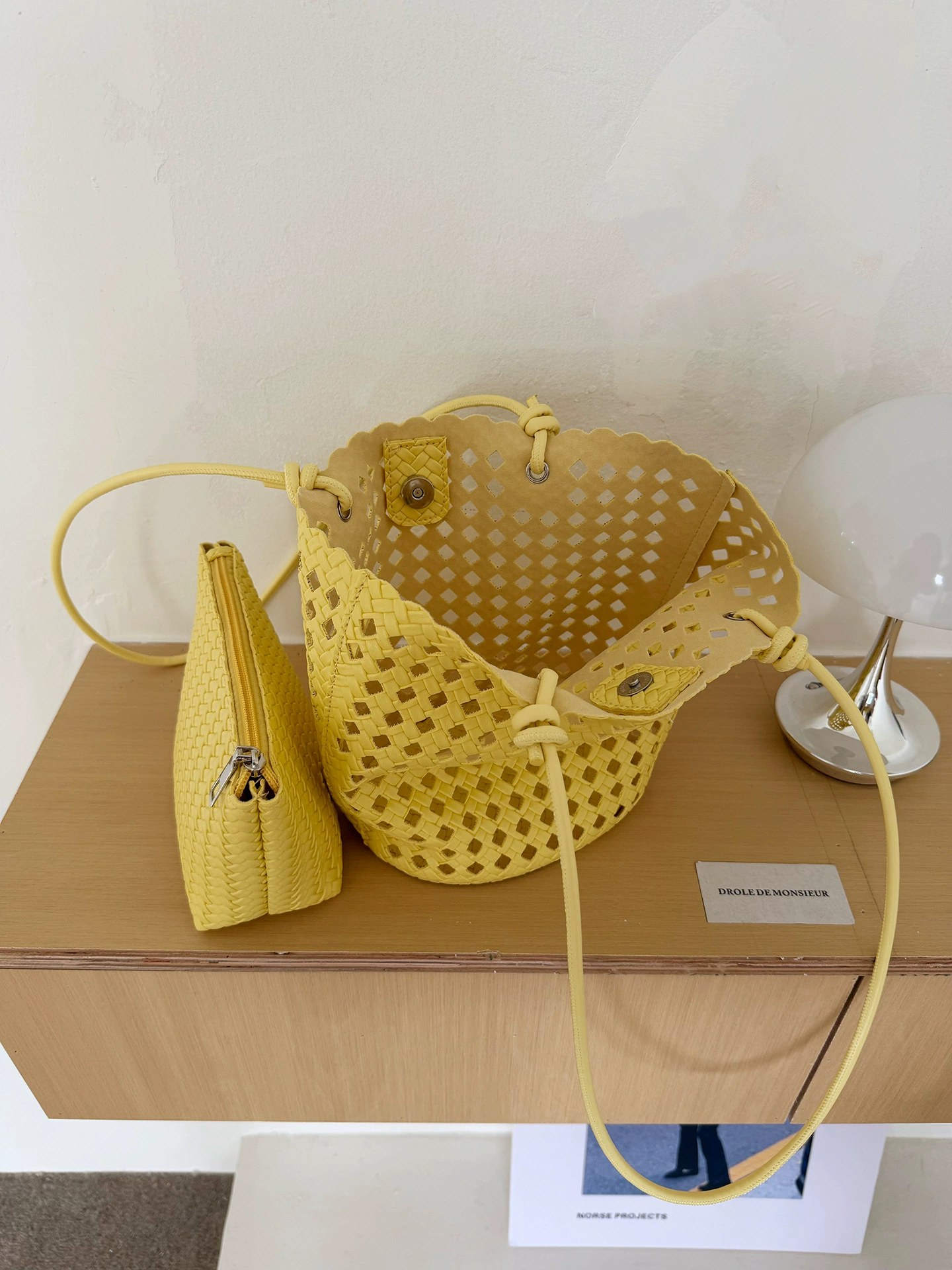 Woven Synthetic Bucket Bag view 3