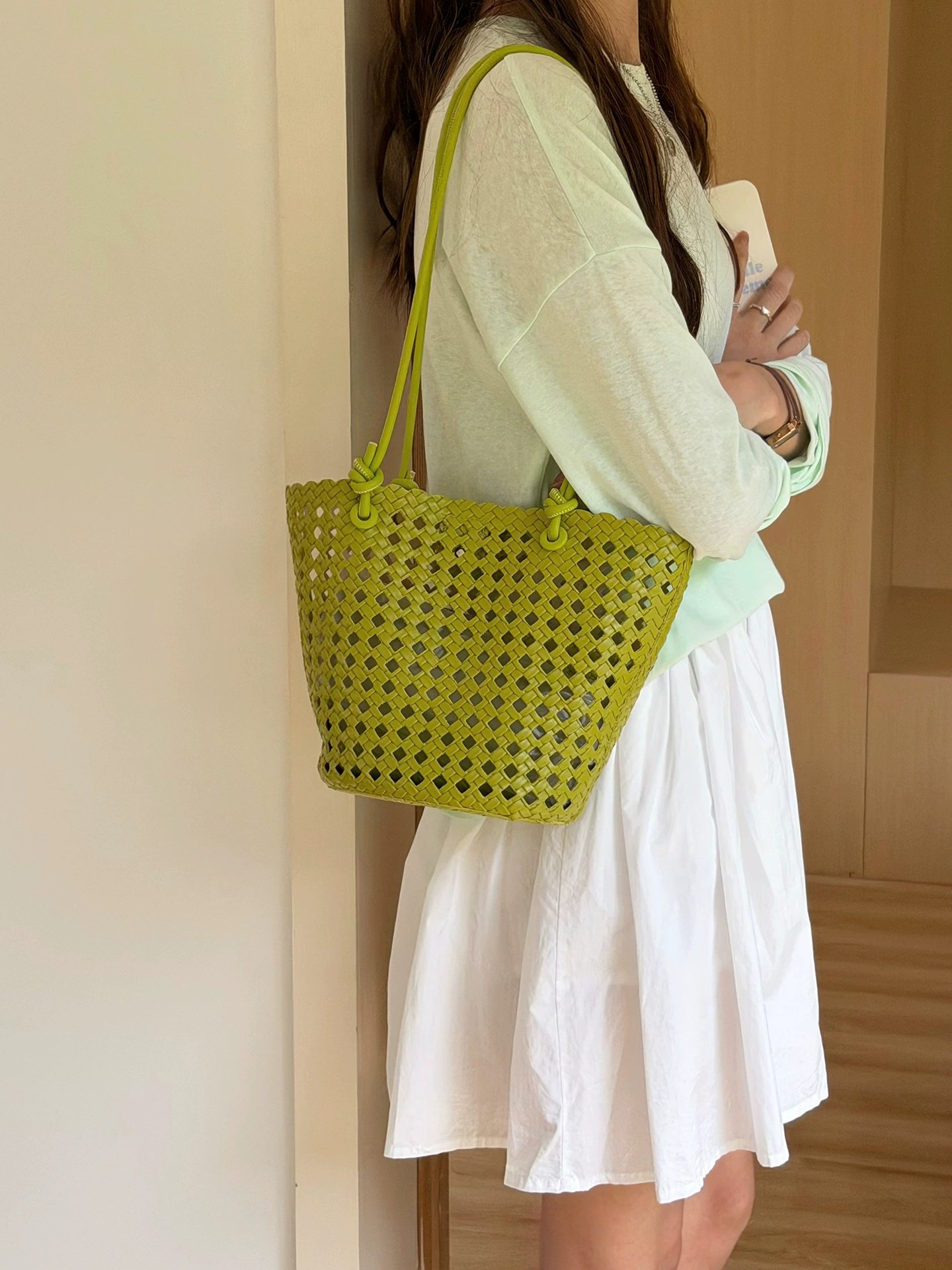Woven Synthetic Bucket Bag view 4