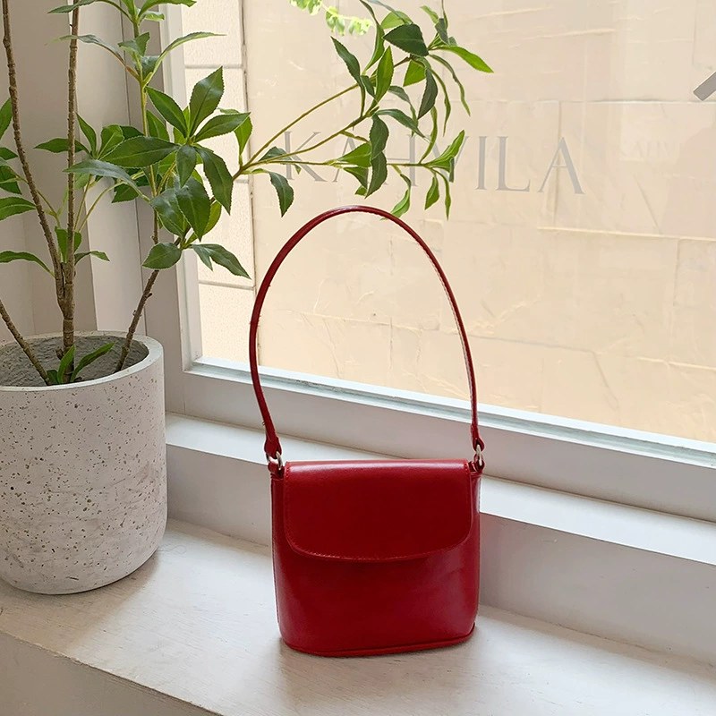 Red PU Leather Bucket Bag view 5