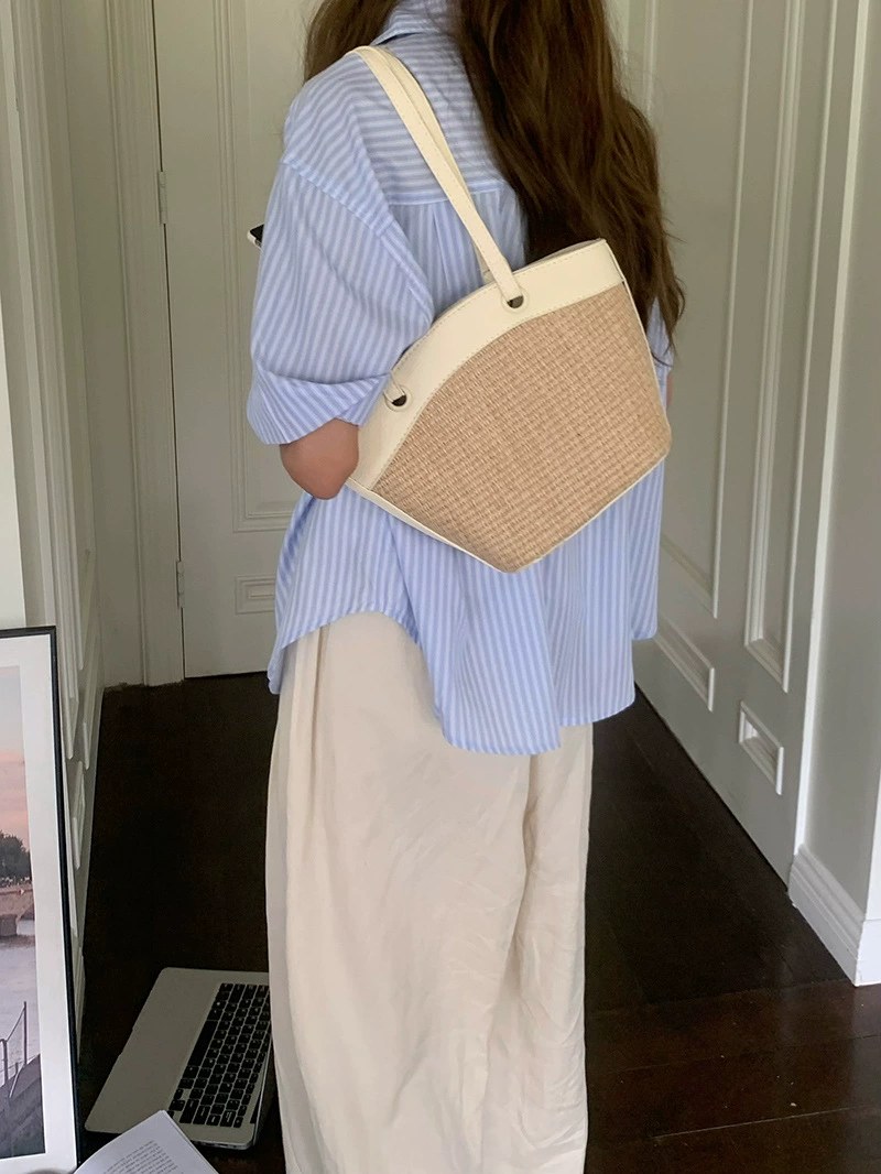 Woven Synthetic Bucket Bag view 4