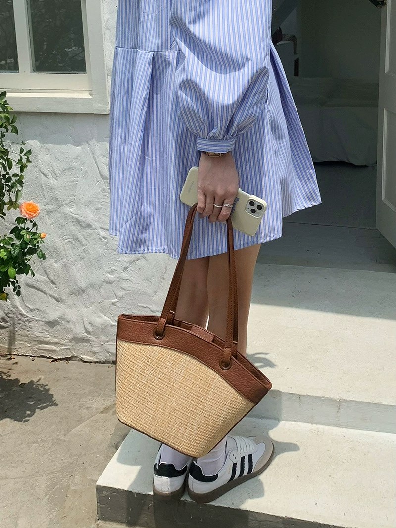 Woven Synthetic Bucket Bag view 5