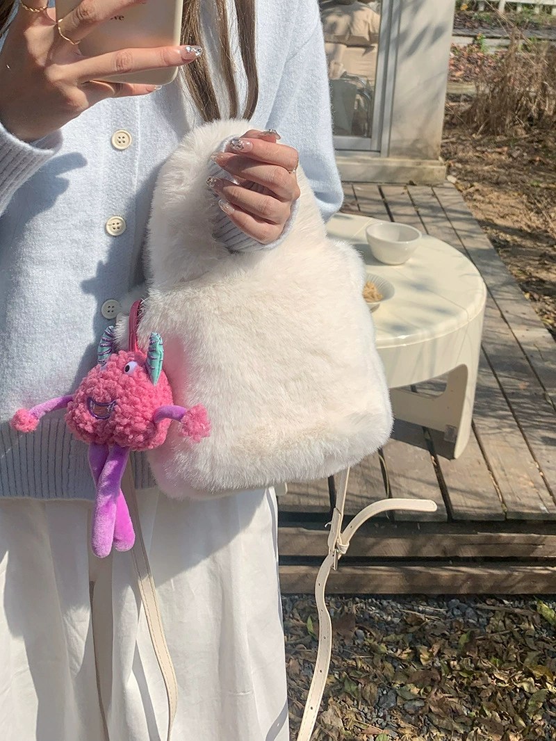 Red Plush Faux Fur Bucket Bag view 2