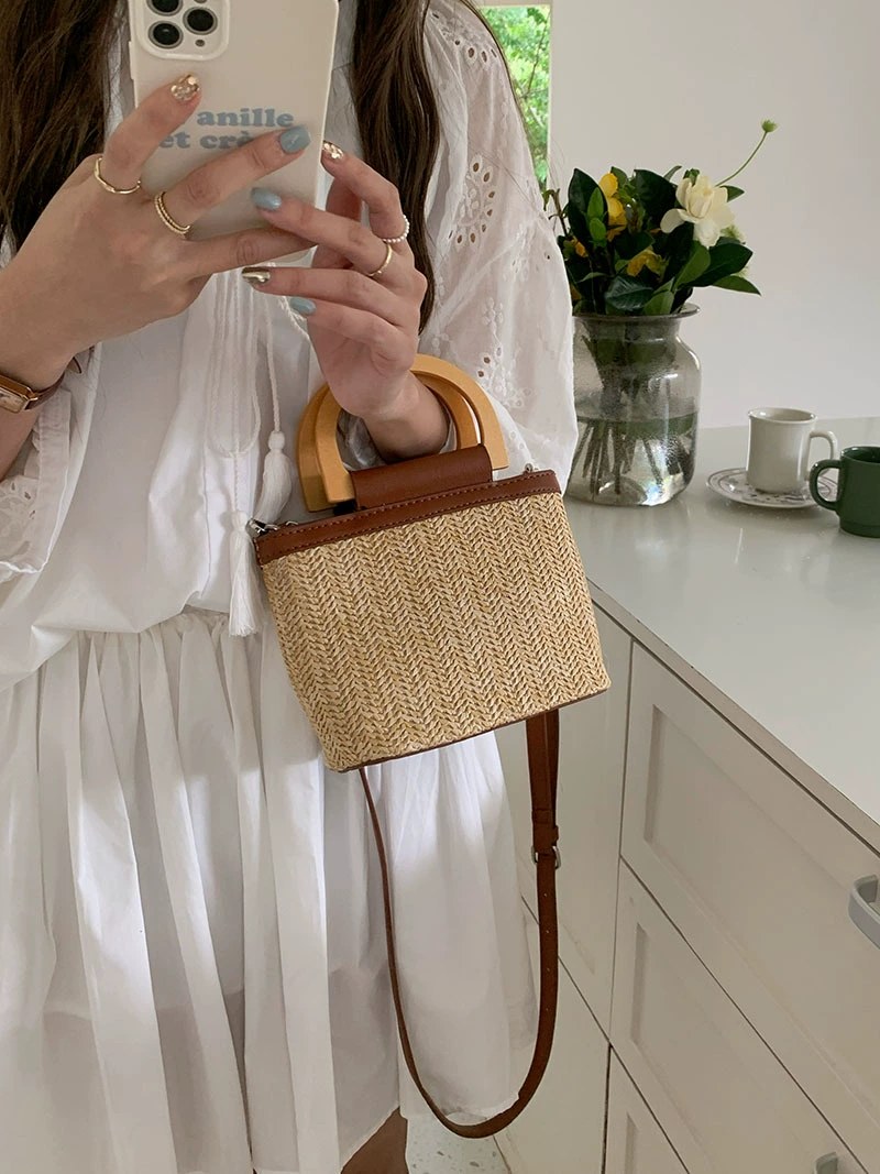 Woven Synthetic Bucket Bag view 2