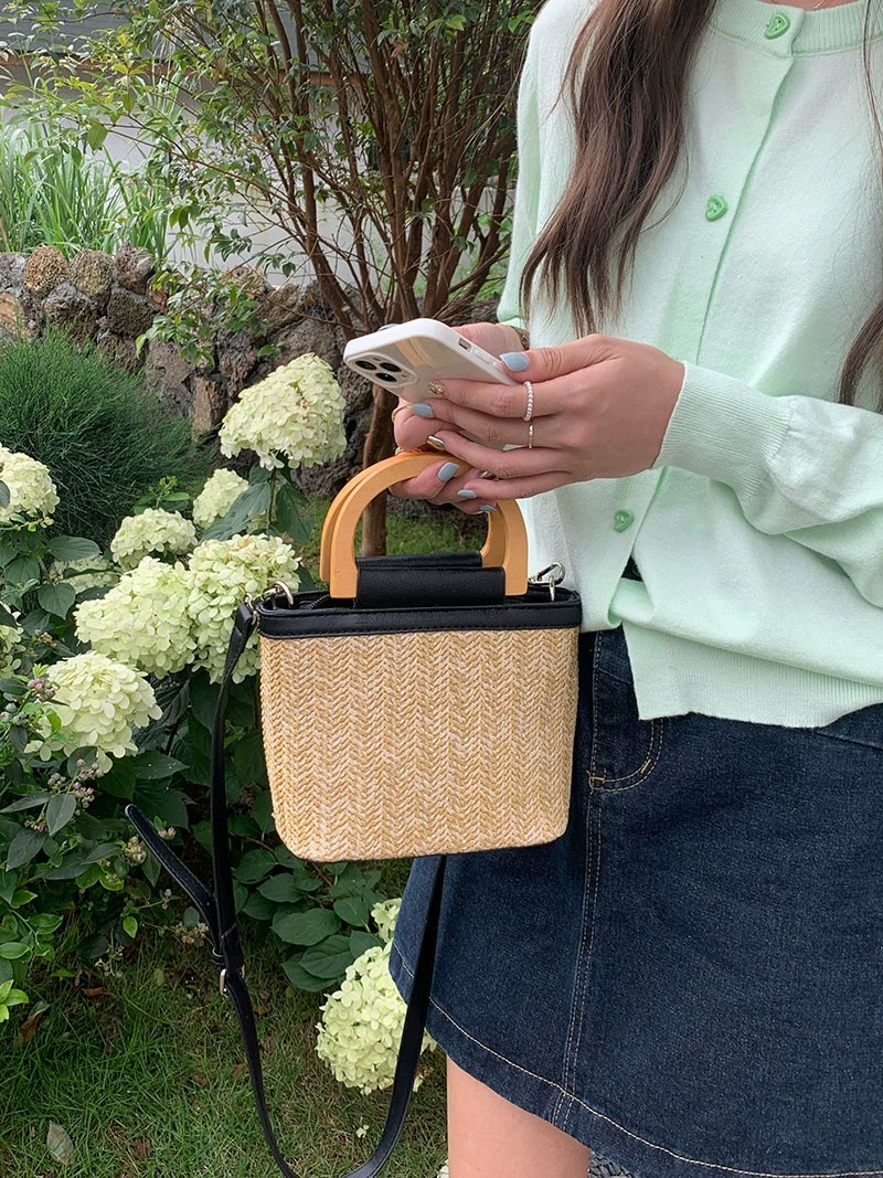 Woven Synthetic Bucket Bag view 3