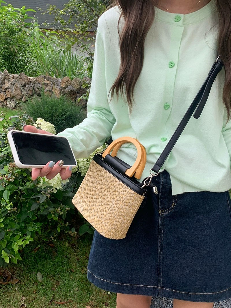 Woven Synthetic Bucket Bag view 4