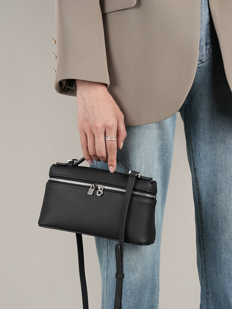 Quilted Chain Flap Crossbody — Black view 4