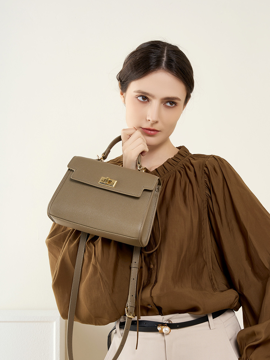YY-CRO-006 Kelly-inspired mini top-handle crossbody in gold brown — wholesale designer-inspired crossbody YANYAN