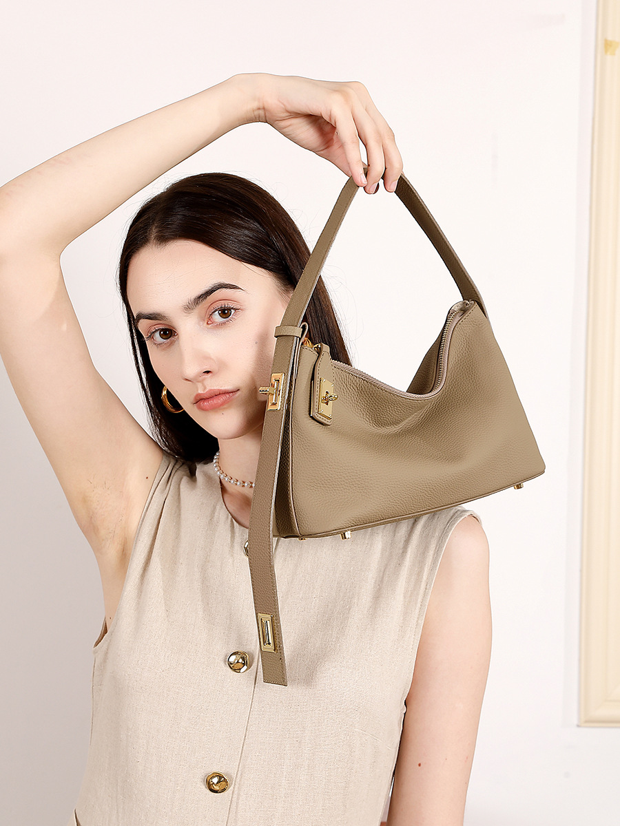 YY-CRO-007 cowhide dumpling shoulder crossbody bag in elephant grey — wholesale dumpling bag manufacturer YANYAN