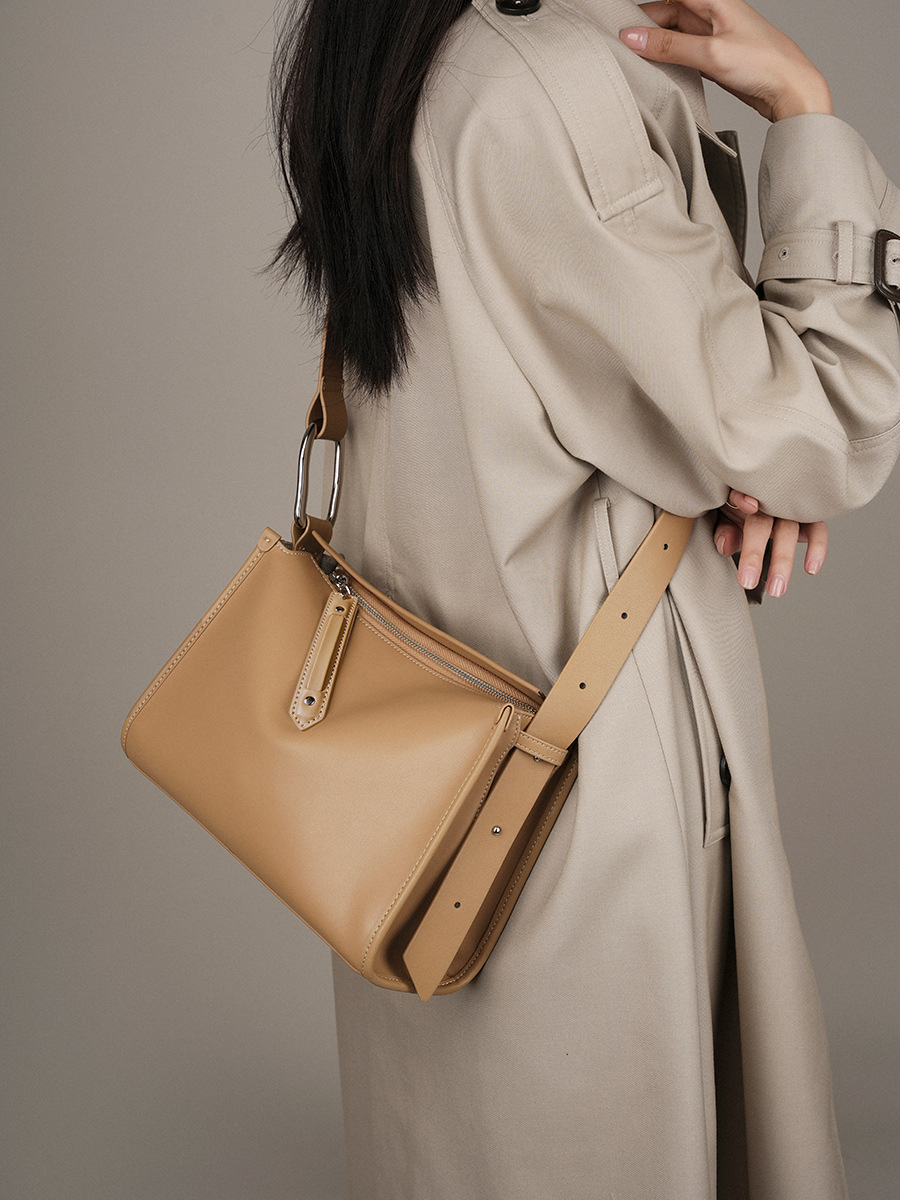 YY-CRO-008 cowhide pillow crossbody bag in apricot — wholesale soft pillow bag manufacturer YANYAN