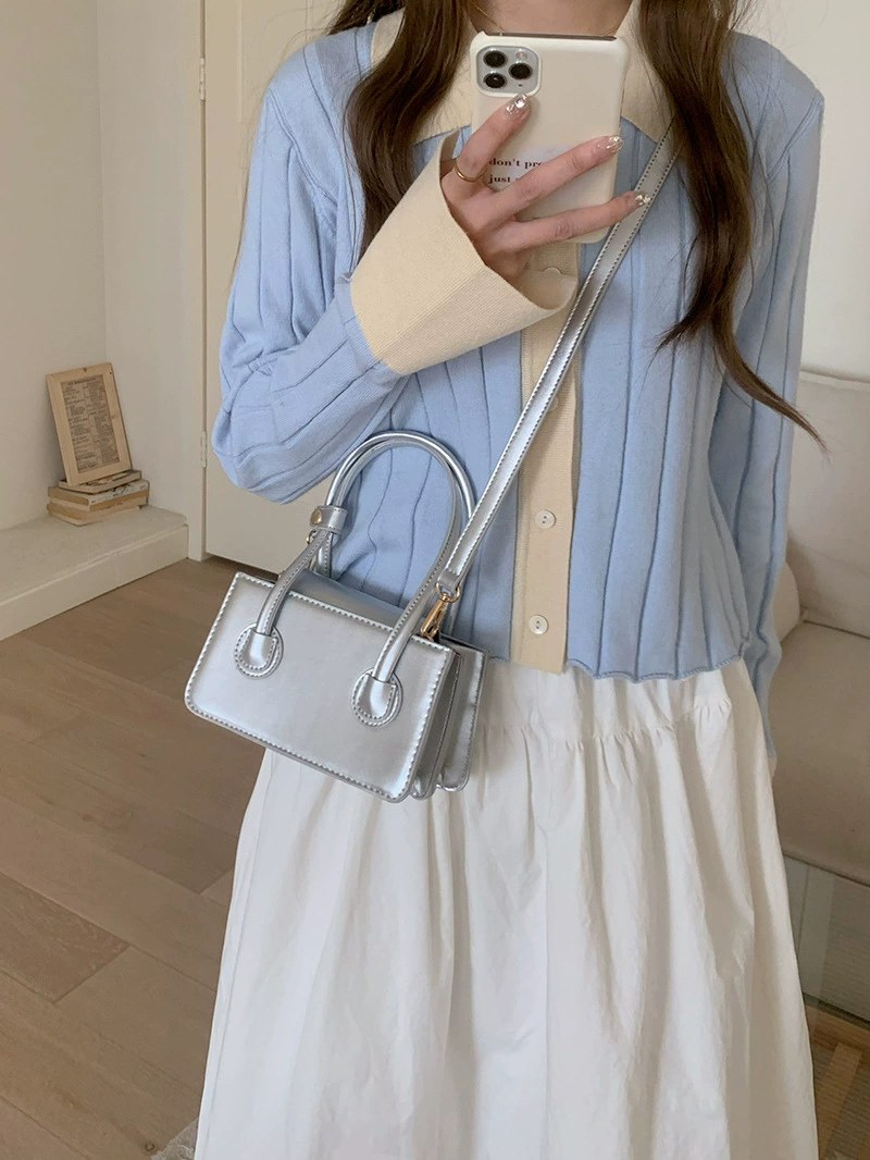 Silver PU Leather Crossbody Bag view 3