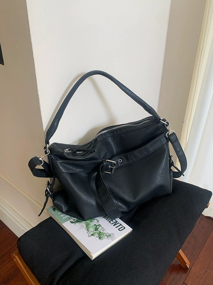 Bolso Cruzado de Cuero PU Negro view 4