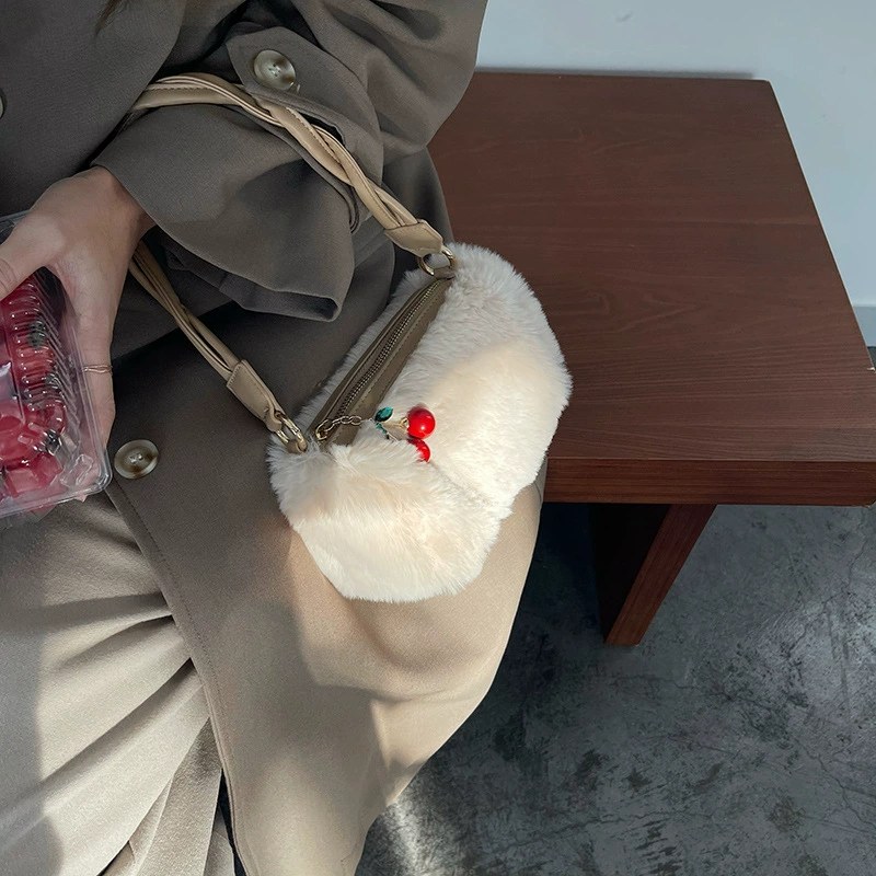 Plush Faux Fur Quilted Chain Bag view 3