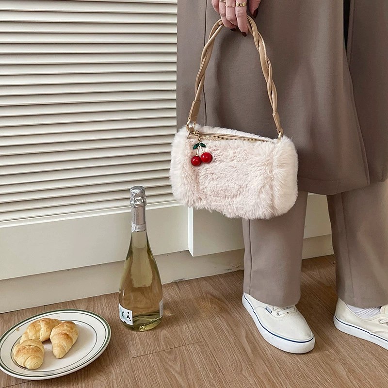 Plush Faux Fur Quilted Chain Bag view 5