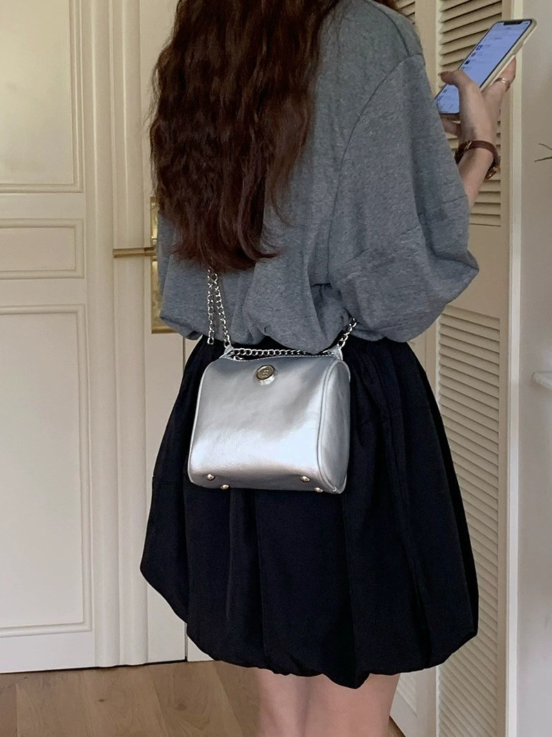 Silver PU Leather Quilted Chain Bag view 2