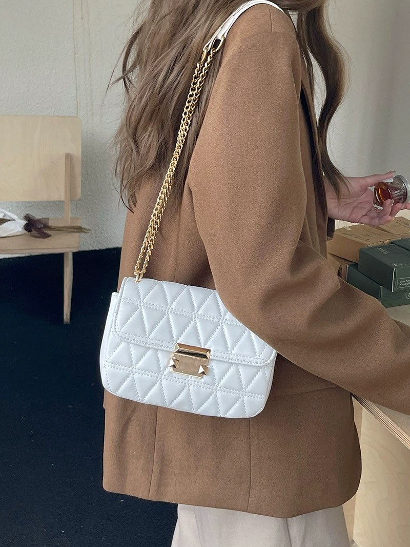 Black PU Leather Quilted Chain Bag view 4