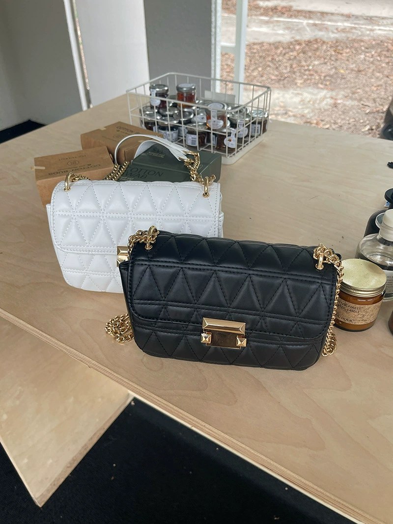 Black PU Leather Quilted Chain Bag view 5