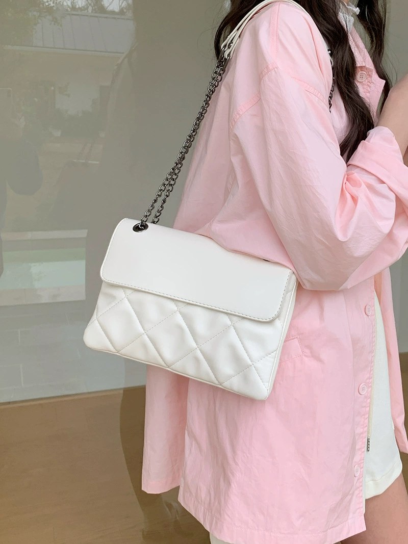 Red PU Leather Quilted Chain Bag view 3