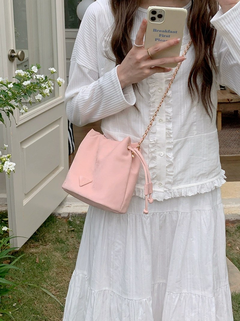 Beige PU Leather Quilted Chain Bag view 5