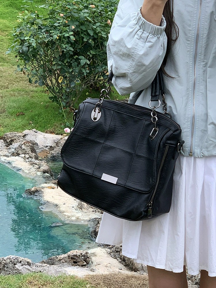 Black PU Leather Quilted Chain Bag view 3