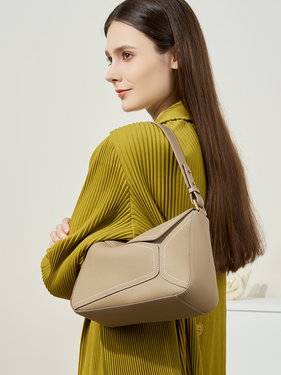 Structured Top-Handle Shoulder — Camel view 2